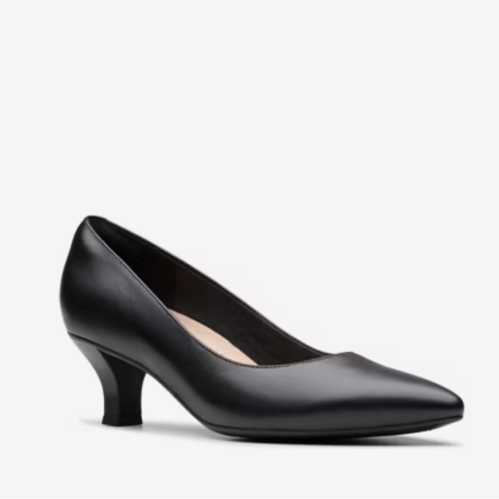 Clarks Black Leather Mid Heel Pumps